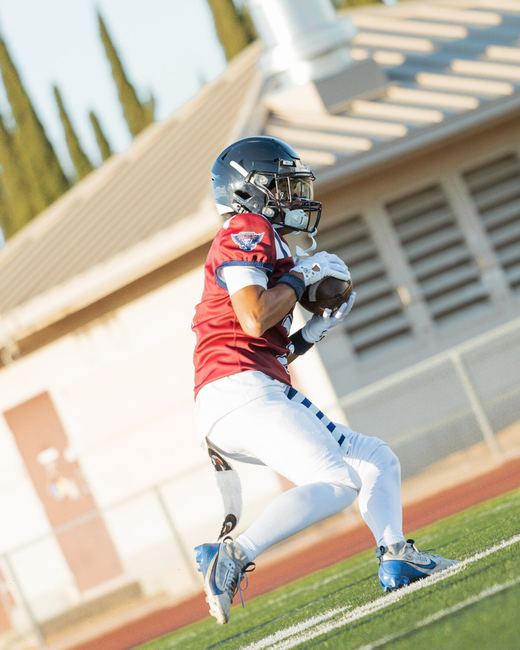 Football player airborne on the field