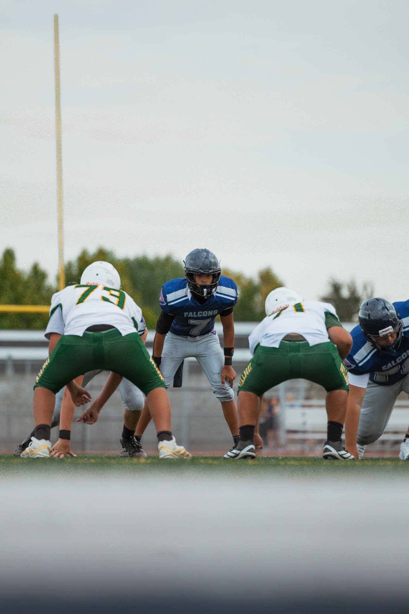 Quarterback at the line before the snap